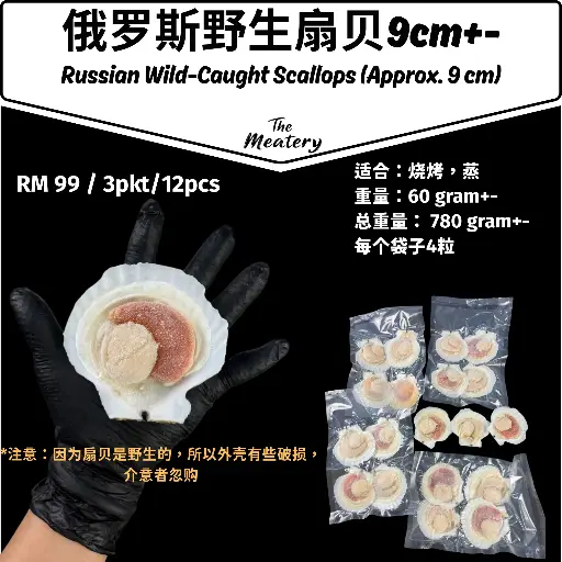 *9cm+-* 俄罗斯野生扇贝 Russian Wild-Caught Scallops